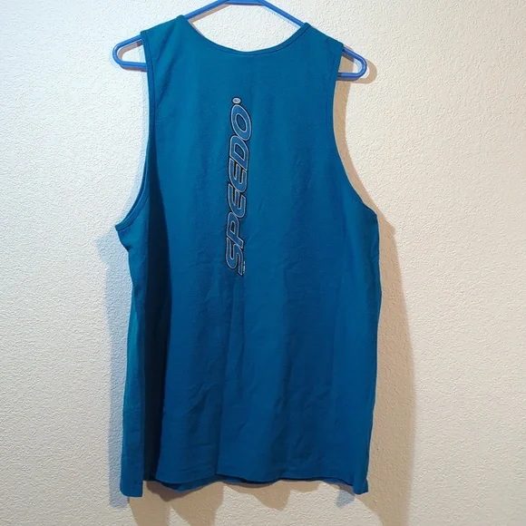 Speedo Tank Top Men XL Blue Waffled Texture Big Logo Speedo 2000 on Back - Picture 3 of 9